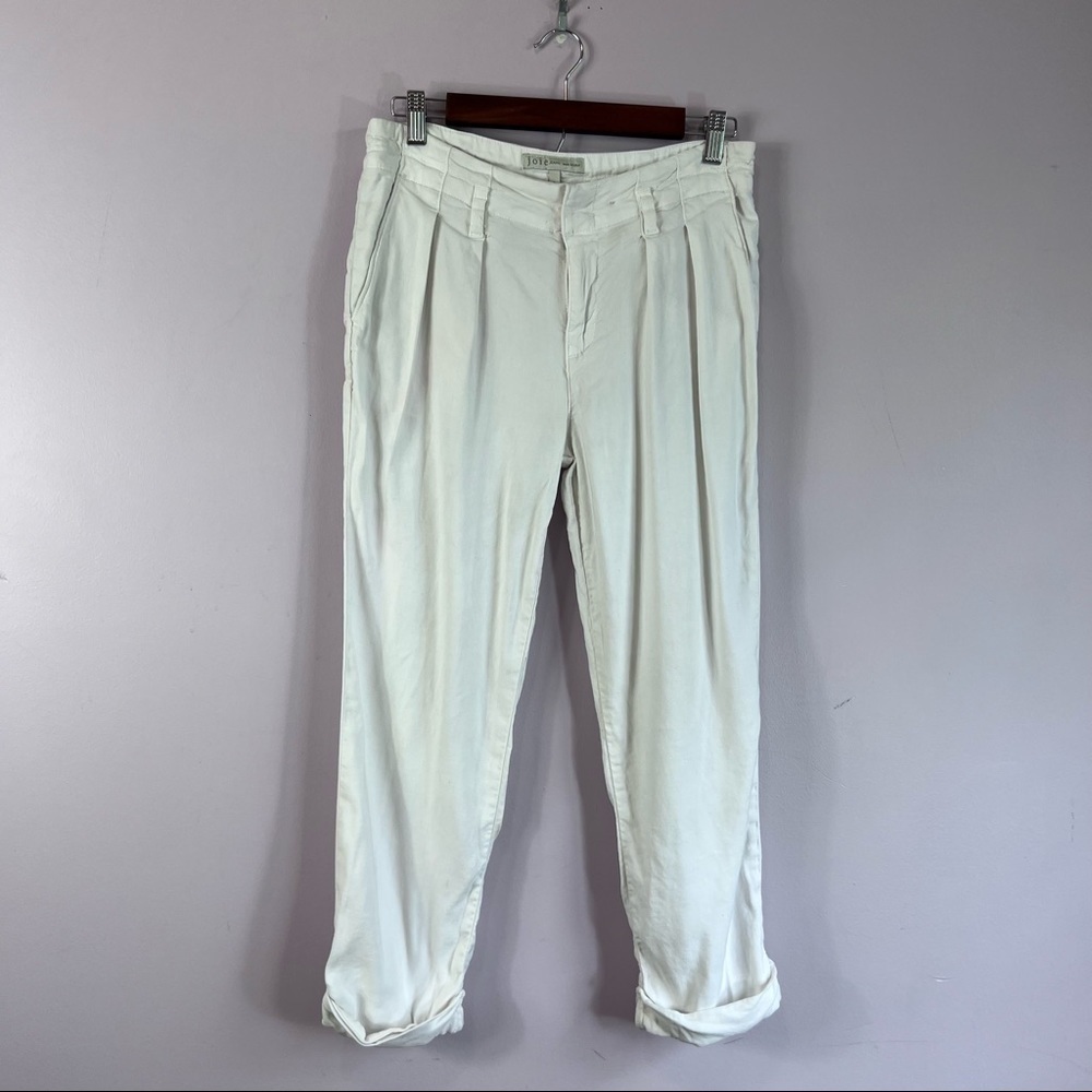 JOIE Jeans Lucilia Porcelain White Linen Blend Cropped Pleated Pants Size 2